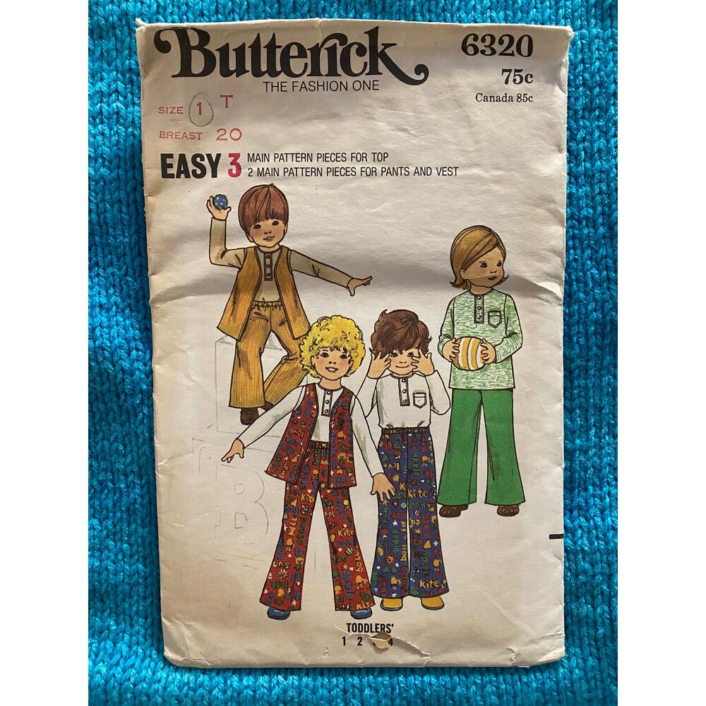 Butterick Sewing pattern 6320 toddlers top bell bottoms vest sz 1T